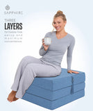 "Cube Z Bed Tri-Fold Futon – Compact Foam Fold Out Chair Bed for Guests, Kids, and Small Spaces" SAPPHIRE