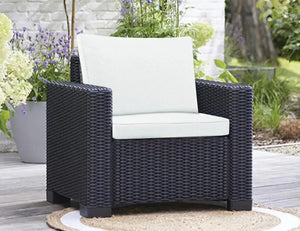 Keter Allibert California Replacement Cushion Pads Armchair Sofa Rattan Garden Cushions(FURNITURE IS NOT INCLUDED) - 2PC Patio Set (White) SAPPHIRE