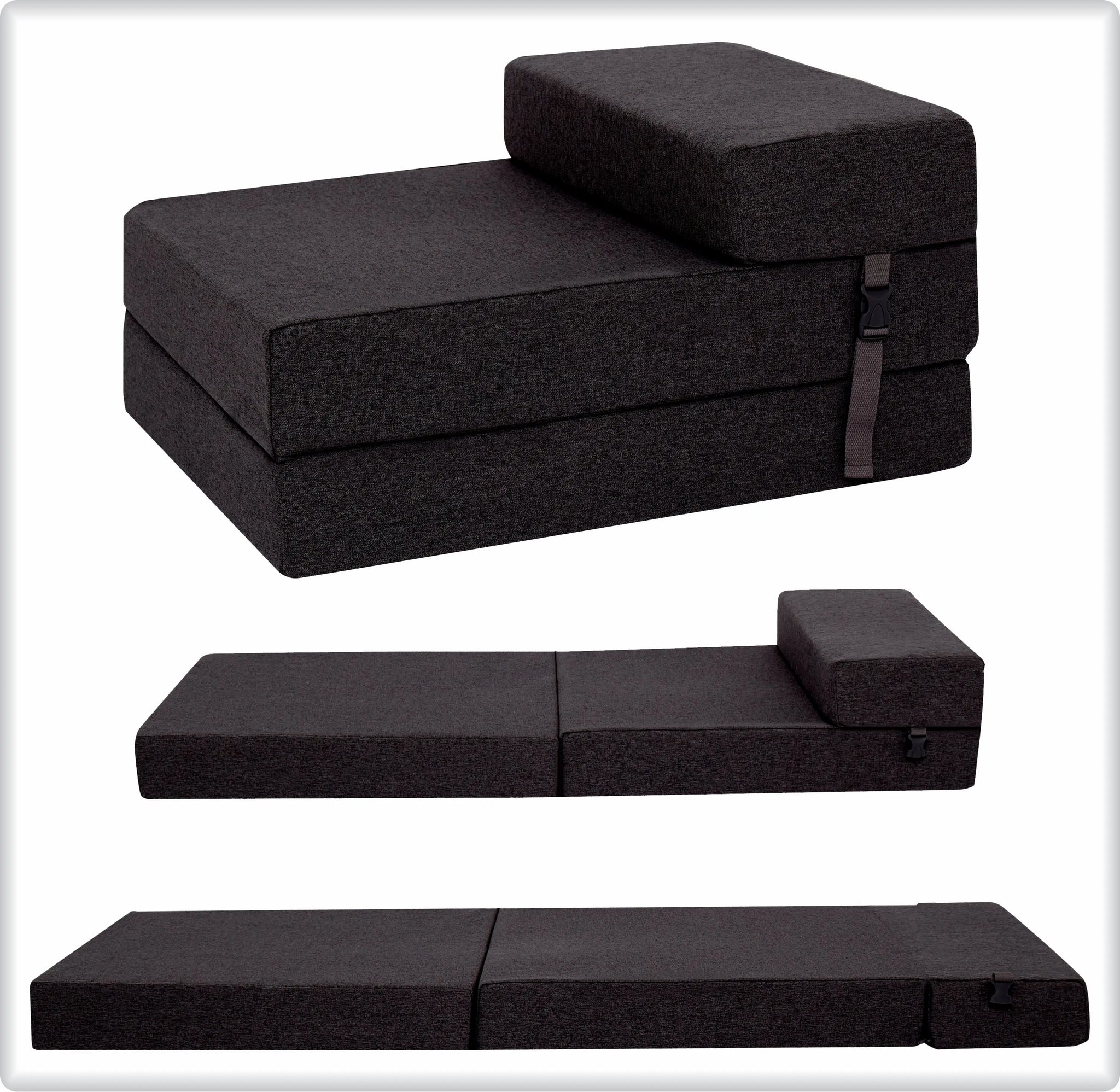 Single Z Bed Tri-Fold Futon – Space-Saving Fold Out Foam Chair Bed