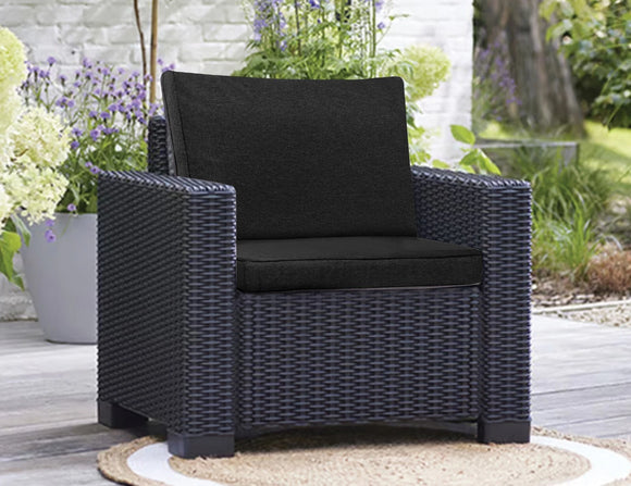 Keter Allibert California Replacement Cushion Pads Armchair Sofa Rattan Garden Cushions(FURNITURE IS NOT INCLUDED) - 2PC Patio Set (Black)