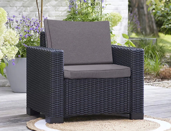 Keter Allibert California Replacement Cushion Pads Armchair Sofa Rattan Garden Cushions(FURNITURE IS NOT INCLUDED) - 2PC Patio Set (Grey)