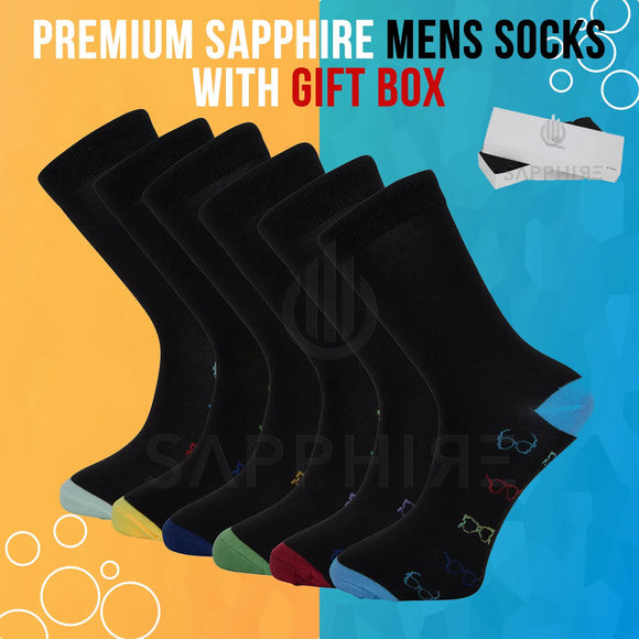 Men’s 12 Pack Black Cotton Rich Dress Socks – Luxury Suit Socks Size 6-11 in Gift Box SAPPHIRE