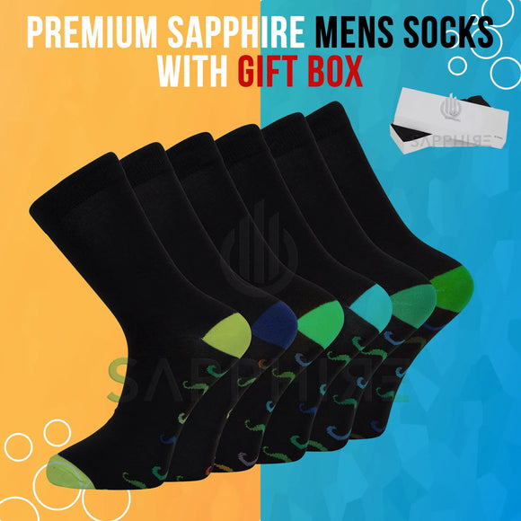 Men’s 6 Pairs Cotton Rich Socks – Casual, Work & Sports Socks Size UK 6-11 with FREE Gift Box SAPPHIRE